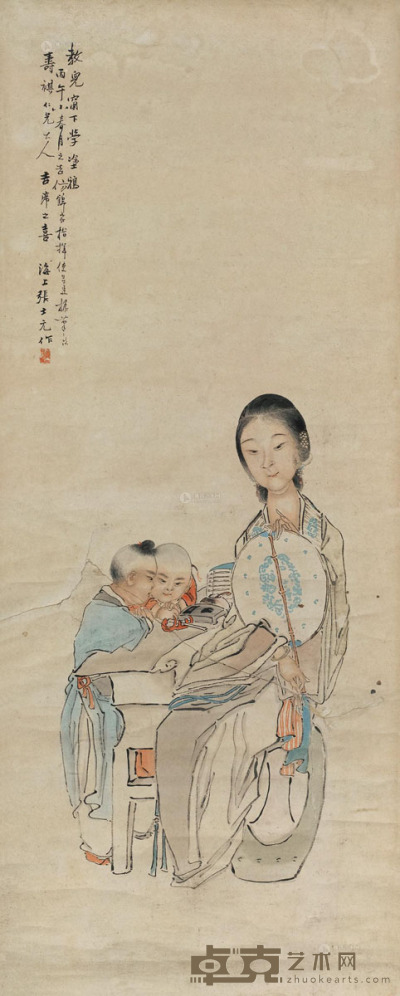 张士元     1786年作 教儿图 立轴 设色纸本 104×42cm