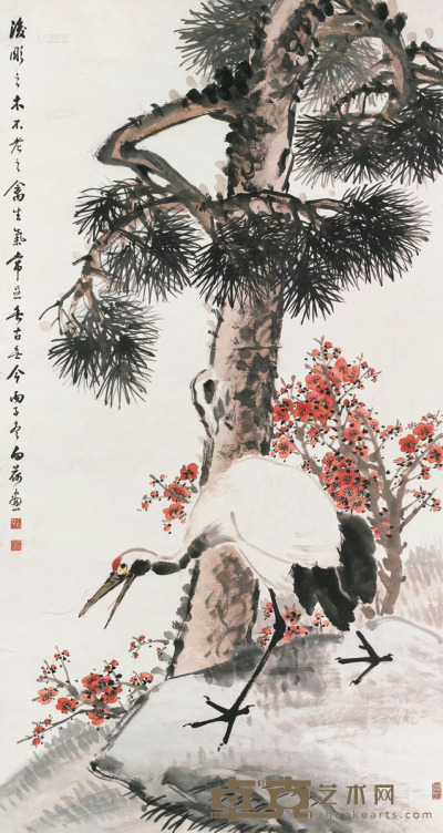 陈白荷     1936年作 松鹤图 立轴 设色纸本 151×80.5cm