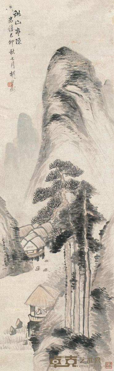 胡公寿     1879年作 溪山亭隐图 立轴 设色纸本 127.5×39.5cm