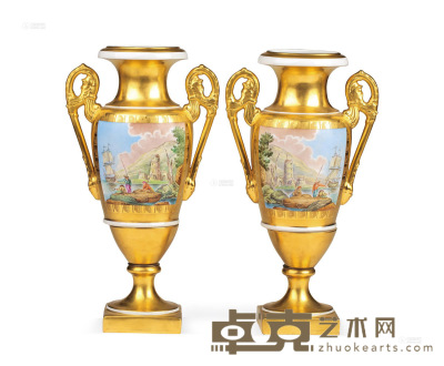 19世纪末期 鎏金花瓶 （一对） 高39cm