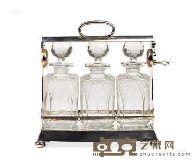 20世纪 车料酒瓶，及镀银带锁酒架 （三个） 长32×宽13×高33cm