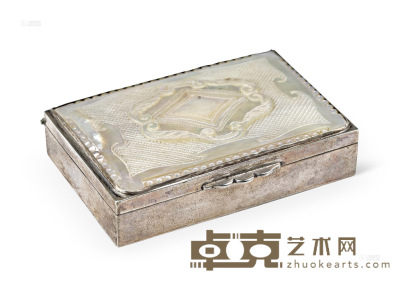 19世纪 嵌贝壳纯银盒 长10×宽6.5×高2.5cm