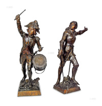 20世纪中期 战士人物雕塑 （一对） 铜