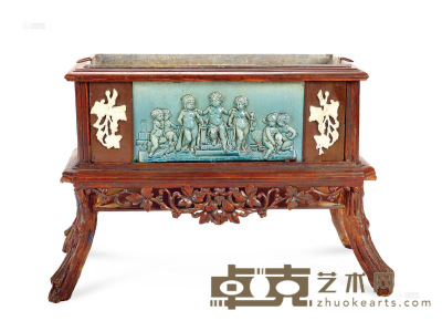 19世纪中期 陶瓷天使花缸 长60×宽46×高26cm