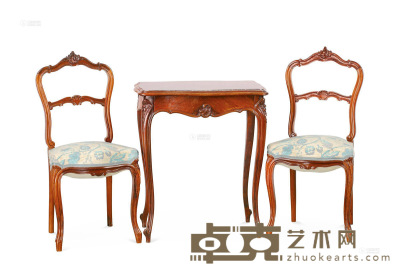 20世纪初期 洛可可风格小茶几 （三件） 长65×宽44×高74cm；椅子高90cm