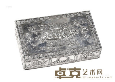 19世纪 纯银花卉浮雕首饰盒 长12.5×宽8×高2.9cm