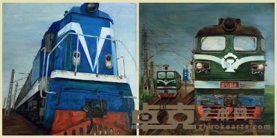 宋靖博     2013年作 表情之蓝与绿 布面油画 180×90cm
