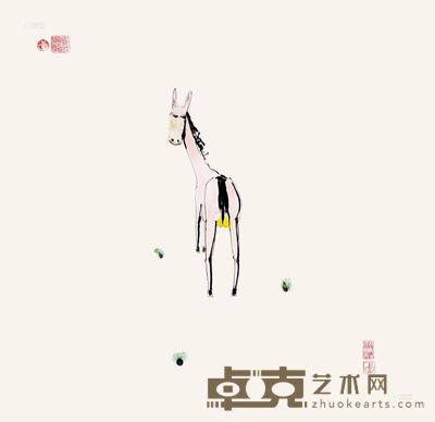 程广峰     2014年作 粉红色的毛驴 纸本水墨 70×70cm