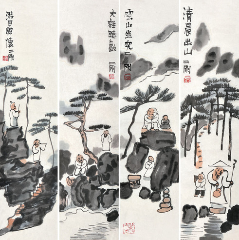 刘二刚     山水人物 四屏