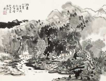 刘二刚     浙东小景 镜片 纸本