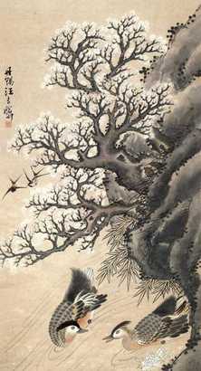 汪吉麟     双鹭图 立轴 纸本