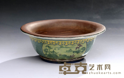 紫砂加彩小圆盆 