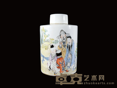 老浅绛彩羲之爱鹅茶叶罐 马庆云画 高15