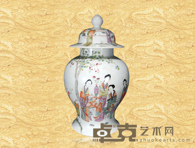 粉彩人物故事将军罐 高42