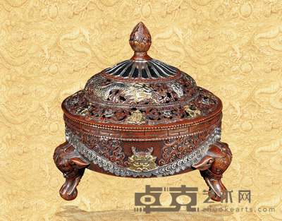铜错金银吉祥龙纹熏香炉 高18