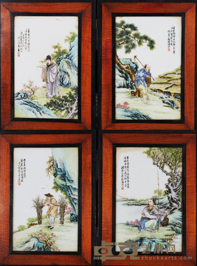 人物瓷板画一组四张 19.5cm×12.5cm