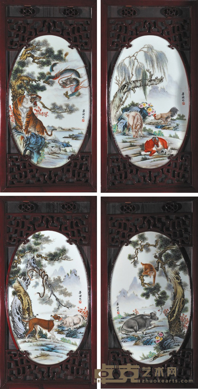 十二生肖瓷板一套四张 37.8cm×74.8cm×4
