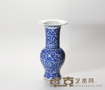 青花缠枝莲凤尾尊 H:44cm
