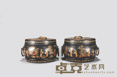 紫砂描漆罐一对 L:18cm×2