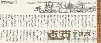 郑文焯 朱祖谋 1918年题 秋江帆景 手卷 画心20×140cm;拖尾20×250cm