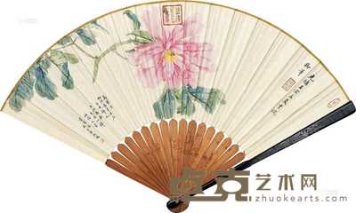 慈禧太后 1902年作 牡丹花魁 成扇 18×50cm