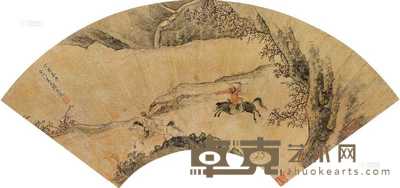 顾见龙 1657年作 骑射图 扇片 19×51cm