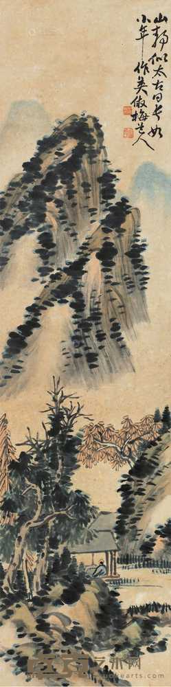 蒲华     山水竹石 131×33cm