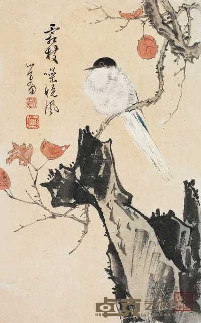 溥儒 霜枝晚风图 44×27cm