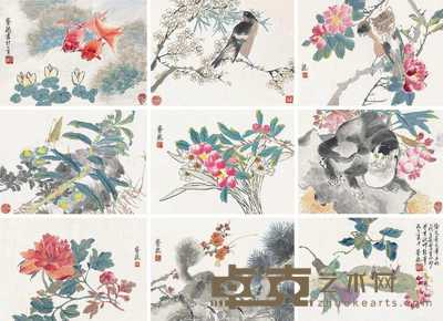 蔡铣 1936年作 花鸟 册页 (十开选九) 22×30cm×10