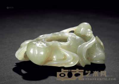 清 青白玉雕鸭衔莲枝水盂 长6.3cm