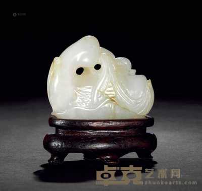清 白玉圆雕鹅衔莲枝摆件 长4.5cm