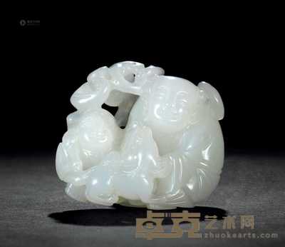 清 白玉圆雕和合二仙珮件 长4.8cm