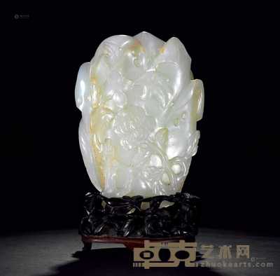 清 白玉雕四季花卉纹花插 高12.4cm