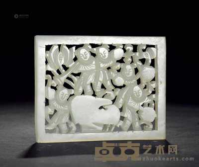 清 白玉透雕五福童子摆件 长6.4cm