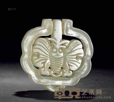 清 白玉透雕蝴蝶珮件 长5.4cm