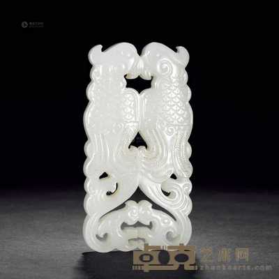 清 白玉雕双鹦鹉珮件 长5.8cm