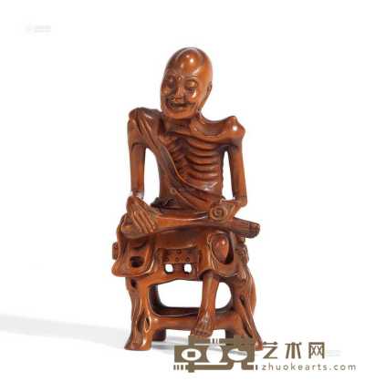 清 黄杨木雕瘦罗汉坐像 高10.7cm