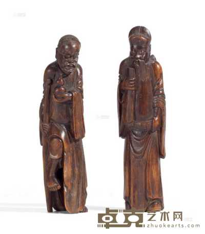 清 竹雕八仙人物 （二件） 高14.8cm；高15.4cm