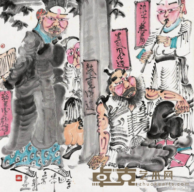 周京新 水浒人物 镜片 设色纸本 68.5×68.5cm