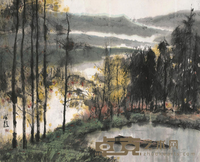 周海歌 霞湾秋色 镜片 设色纸本 48.5×60cm