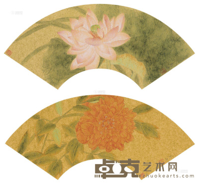 陈贝西 花卉 （二帧） 卡纸镜片 设色纸本 17×47cm×2