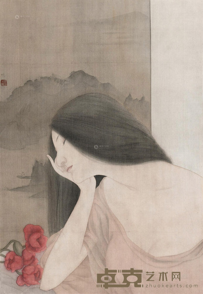 司子鸣 美人花 镜心 设色绢本 56×38cm