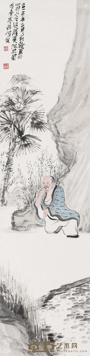 刘懿 罗汉沉思图 镜心 设色纸本 135×34cm