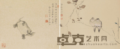 王法 花鸟 （二帧） 镜心 水墨纸本 46×38cm×2