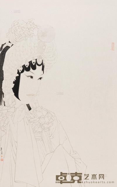詹勇 昆曲人物 镜心 水墨纸本 72.5×45.5cm