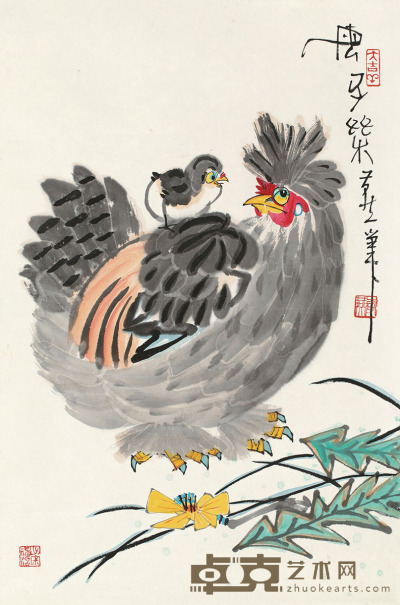 李燕 鸡 轴 63.5×48.5cm