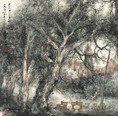 朱永成 山水 托片 68×68cm