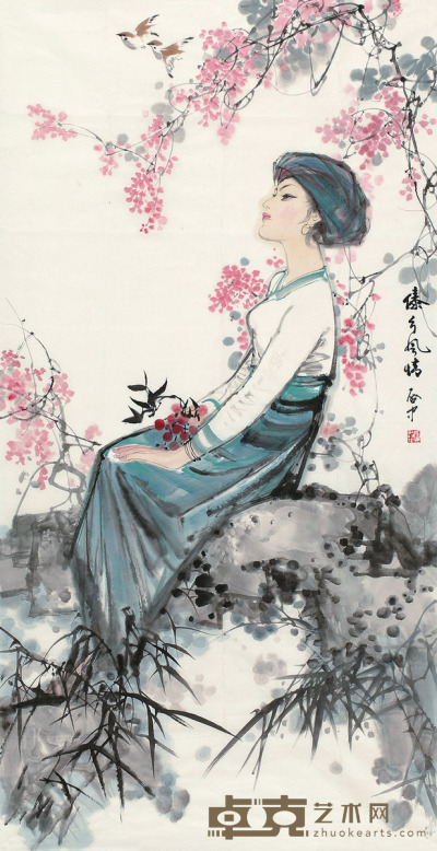 伍启中 傣乡风情 纸片 136×69cm