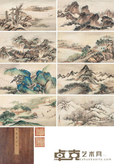 胡桂 山水 册页 （八开） 设色纸本 23×42.5cm×8