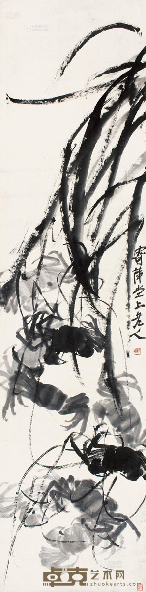 齐白石 水墨九蟹图 立轴 水墨纸本 133×32.5cm